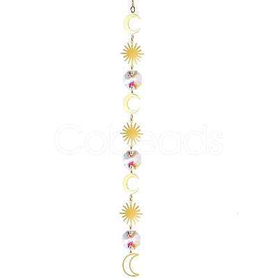 Glass & Brass Pendant Decorations HJEW-PW0002-05B-1
