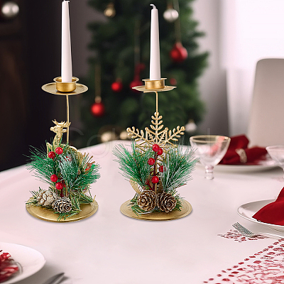 3Pcs 3 Styles Christmas Theme Iron & Plastic Candle Holder AJEW-OC0014-47-1
