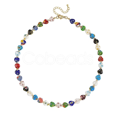 Heart Handmade Millefiori Glass Beaded Necklaces NJEW-JN06605-1