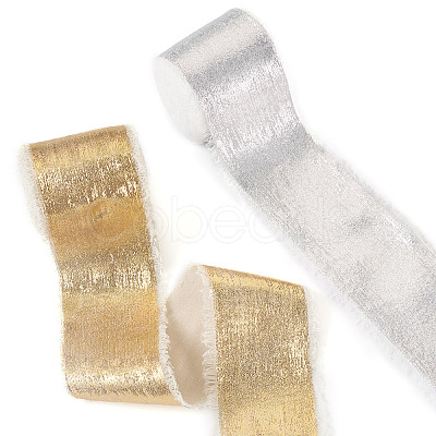 2 Rolls 2 Styles Hot Stamping Velvet Frayed Ribbon OCOR-TA0002-06-1