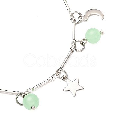Stainless Steel and Natural & Dyed Malaysia Jade Charm Bracelets BJEW-JB12418-03-1