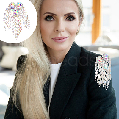 Iron with Rhinestone Tassel Rivet Epaulettes AJEW-WH0481-527A-1