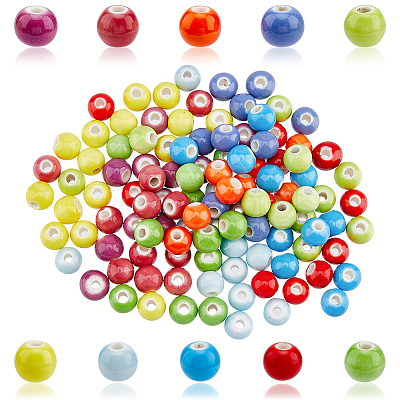 200Pcs 10 Colors Handmade Porcelain Beads PORC-HY0001-07-1