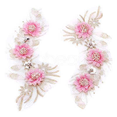 2Pcs Flower Polyester Embroider Thread Iron on/Sew On Patches DIY-ME0001-67A-1