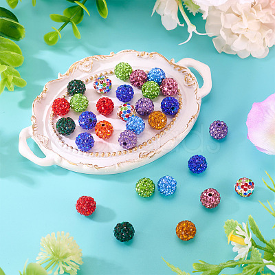 30Pcs Glass Rhinestone Clay Pave Round Beads RB-TA0001-27B-1