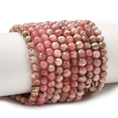 Round Natural Rhodochrosite Bead Strands G-F289-21-4mm-01-1