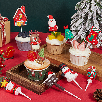 24Pcs 12 Styles Christmas Plastic Cake Toppers AJEW-SC0003-53B-1