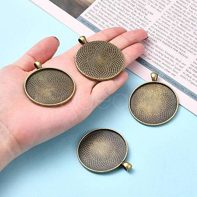 Tibetan Style Flat Round Alloy Big Pendant Cabochon Settings TIBEP-Q049-09AB-NR-1