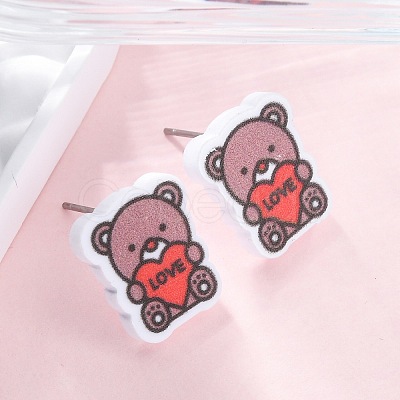 Wood Stud Earrings EJEW-M063-01G-1
