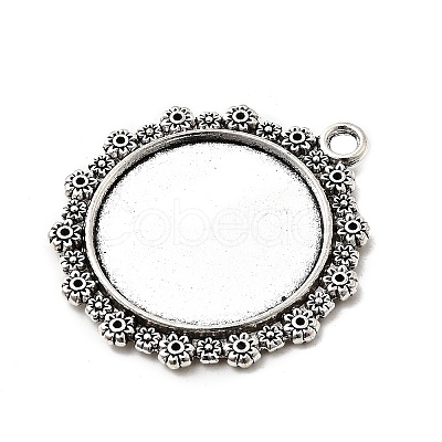 Tibetan Style Alloy Flat Round Pendant Cabochon Settings TIBEP-5353-AS-LF-1