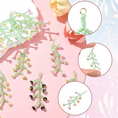 10 Colors Handmade Glass Seed Beaded Flower Pendants PALLOY-CJ00092-1