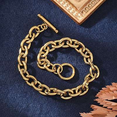 PVD Vacuum Plating 304 Stainless Steel Cable Chain Bracelets BJEW-G618-04G-1