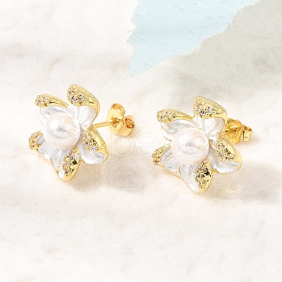 Brass Micro Pave Cubic Zirconia Enamel Stud Earrings CU-CBABA66-12A-G-1