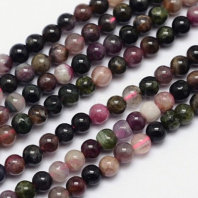 Natural Multicolor Tourmaline Round Bead Strands G-I162-01-4mm-1