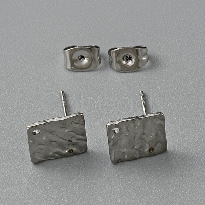 304 Stainless Steel Textured Geometry Stud Earrings Findings with Hole STAS-WH0027-54G-1