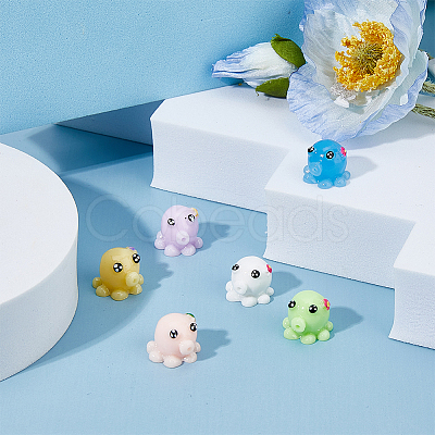 48Pcs 6 Colors Mini Cute Resin Octopus Ornament AJEW-FH0003-96-1