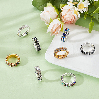 8Pcs 4 Colors Rhinestone Elastic Finger Rings for Women RJEW-ME0001-03-1