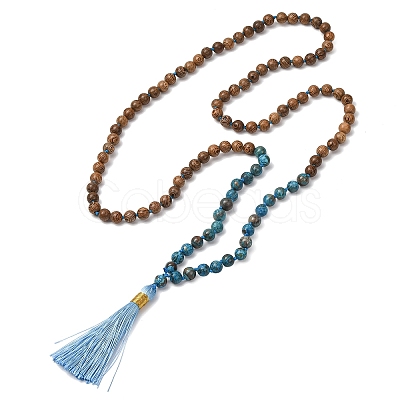 Natural Jasper and Wood Beaded Necklaces NJEW-JN02024-1