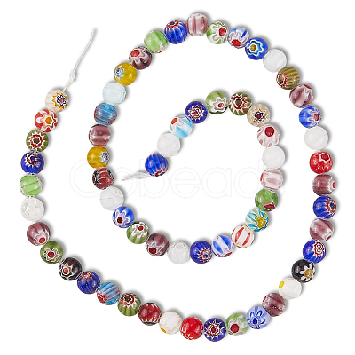 3 Strands Handmade Millefiori Glass Round Bead Strands LAMP-LT0001-16B-1