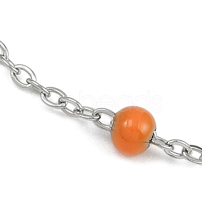 304 Stainless Steel Cable Chain Bracelet with Enamel Rondelle Beaded BJEW-G683-02P-01-1