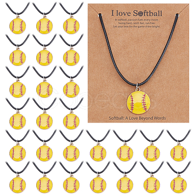 40Pcs Baseball Alloy Enamel Pendant Necklaces NJEW-GO00004-1