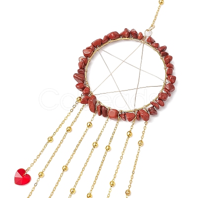 Wire Wrapped Natural Red Jasper Chips Ring Hanging Ornaments HJEW-JM02371-01-1