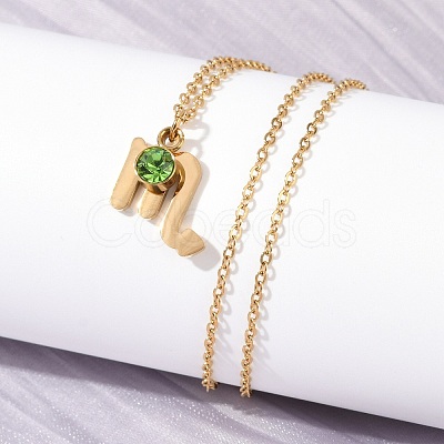 304 Stainless Steel Glass Drill Birth Stone Constellation Pendant Necklaces STAS-D305-08G-H-1