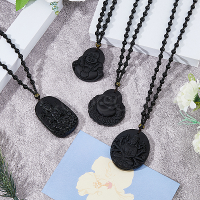 4Pcs 4 Styles Glass Pendant Necklaces NJEW-OC0001-04B-1