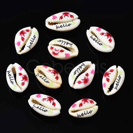 Printed Natural Cowrie Shell Beads SSHEL-N032-32-1