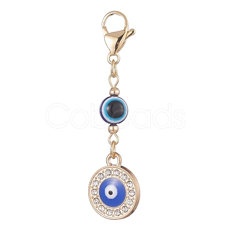 Evil Eye Alloy Enamel with Rhinestone Pendant Decoration HJEW-JM01040-01-1