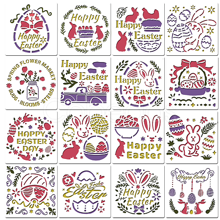 16Pcs Easter PET Plastic Hollow Out Drawing Painting Stencils Templates DIY-WH0320-35-1