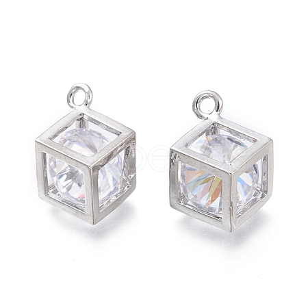 Hollow Brass Micro Clear Cubic Zirconia Charms ZIRC-H101-01P-1