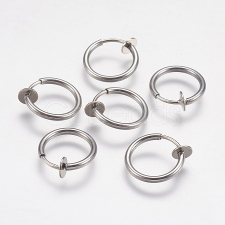 Tarnish Resistant 304 Stainless Steel Retractable Clip-on Hoop Earrings X-STAS-K171-53P-1