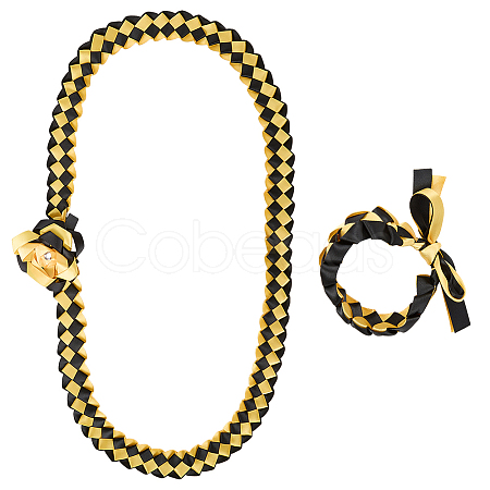 Polyester Graduation Honor Ribbon & Braided Bracelets & Brooch Sets AJEW-WH20816-001A-1