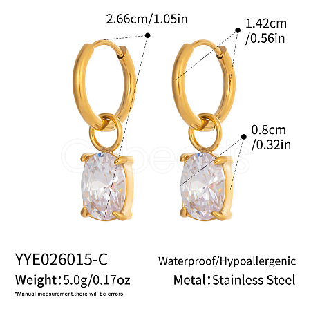 304 Stainless Steel Pave Cubic Zirconia Hoop Dangle Earrings for Women EU1593-3-1