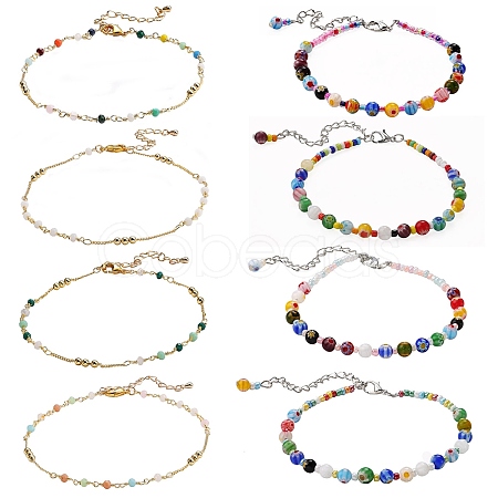 Handmade Glass Beads Anklets AJEW-SZ0001-81-1