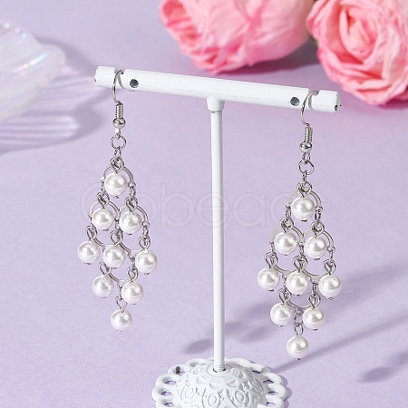 Rhombus 304 Stainless Steel Shell Pearl Dangle Earrings EJEW-TA00770-1