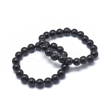 Synthetic Black Stone Bead Stretch Bracelets BJEW-K212-C-032-1