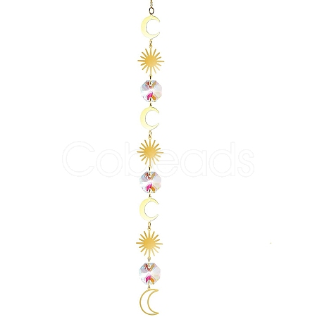 Glass & Brass Pendant Decorations HJEW-PW0002-05B-1