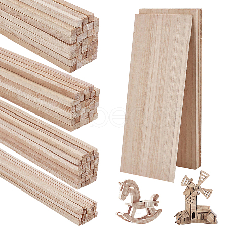 160Pcs 4 Styles Square Wood Craft Sticks WOOD-OC0004-53-1