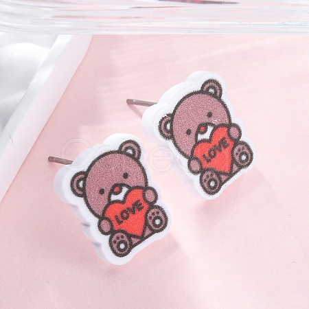 Wood Stud Earrings EJEW-M063-01G-1