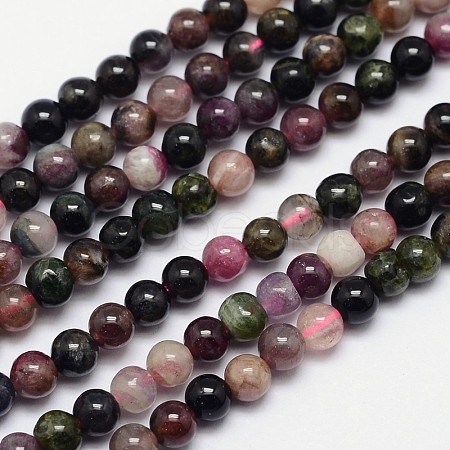 Natural Multicolor Tourmaline Round Bead Strands G-I162-01-4mm-1