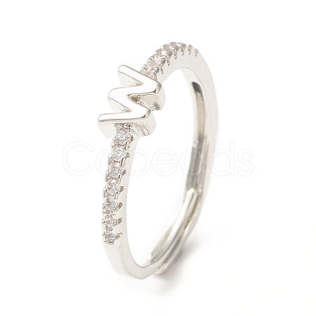 Clear Cubic Zirconia Initial Letter Adjustable Ring RJEW-C052-01P-W-1