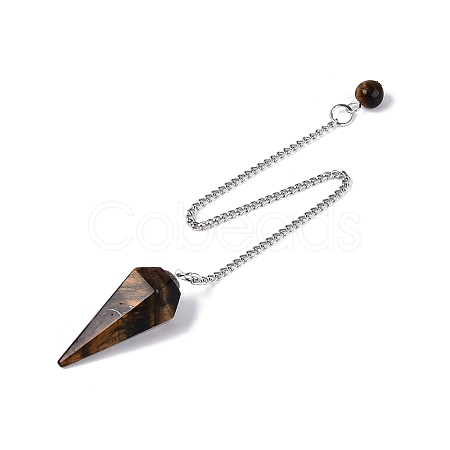 Natural Tiger Eye Dowsing Pendulum Pendants AJEW-N005-01B-1