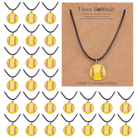 40Pcs Baseball Alloy Enamel Pendant Necklaces NJEW-GO00004-1