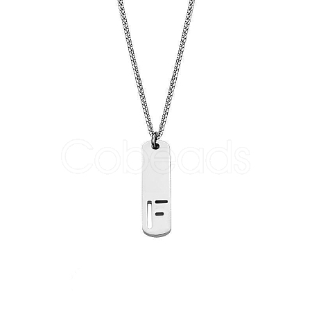 304 Stainless Steel Rectangle with Laser Cut Initial Pendant Necklaces FS-WG71FEF-10-1