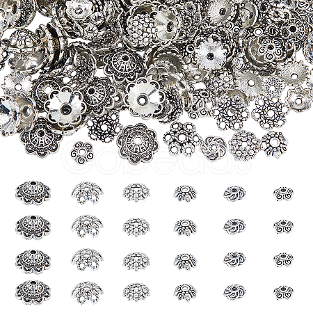 240pcs 6 styles Tibetan Style Zinc Alloy Flower Bead Caps FIND-DC0003-92-1