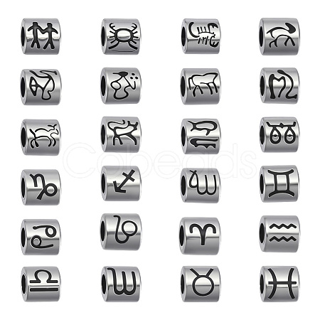 12Pcs Oval with Constellation 304 Stainless Steel European Beads STAS-UN0064-66-1