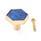 Hexagon with Marble Pattern Brass Box Handles & Knobs, with Resin Cabochons and Iron Screws, Matte Gold Color, Royal Blue, 29.5x34x24.5mm, Hole: 3.5mm