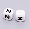 Silicone Beads, Cube with Letter.N, White, 12x12x12mm, Hole: 2mm